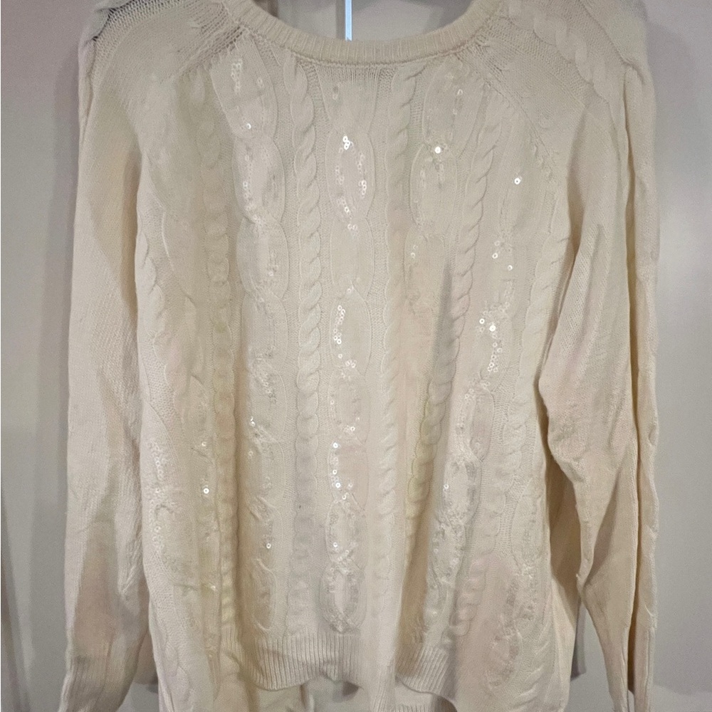 Cream Cable Knit Sweater with Sequins